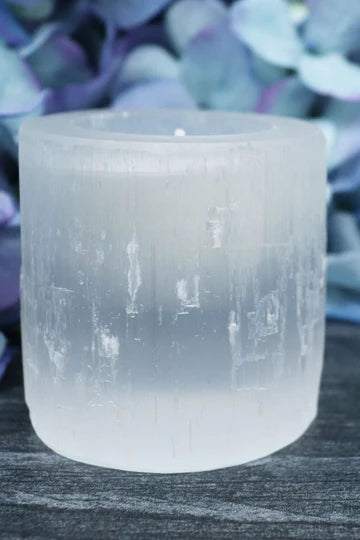 Selenite Round Candle