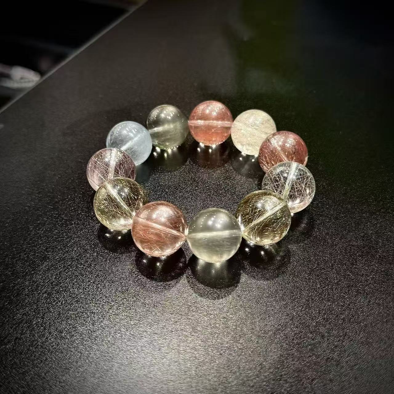 Golden Rutilated Quartz Beaded Bracelet Healing Crystal Jewelry